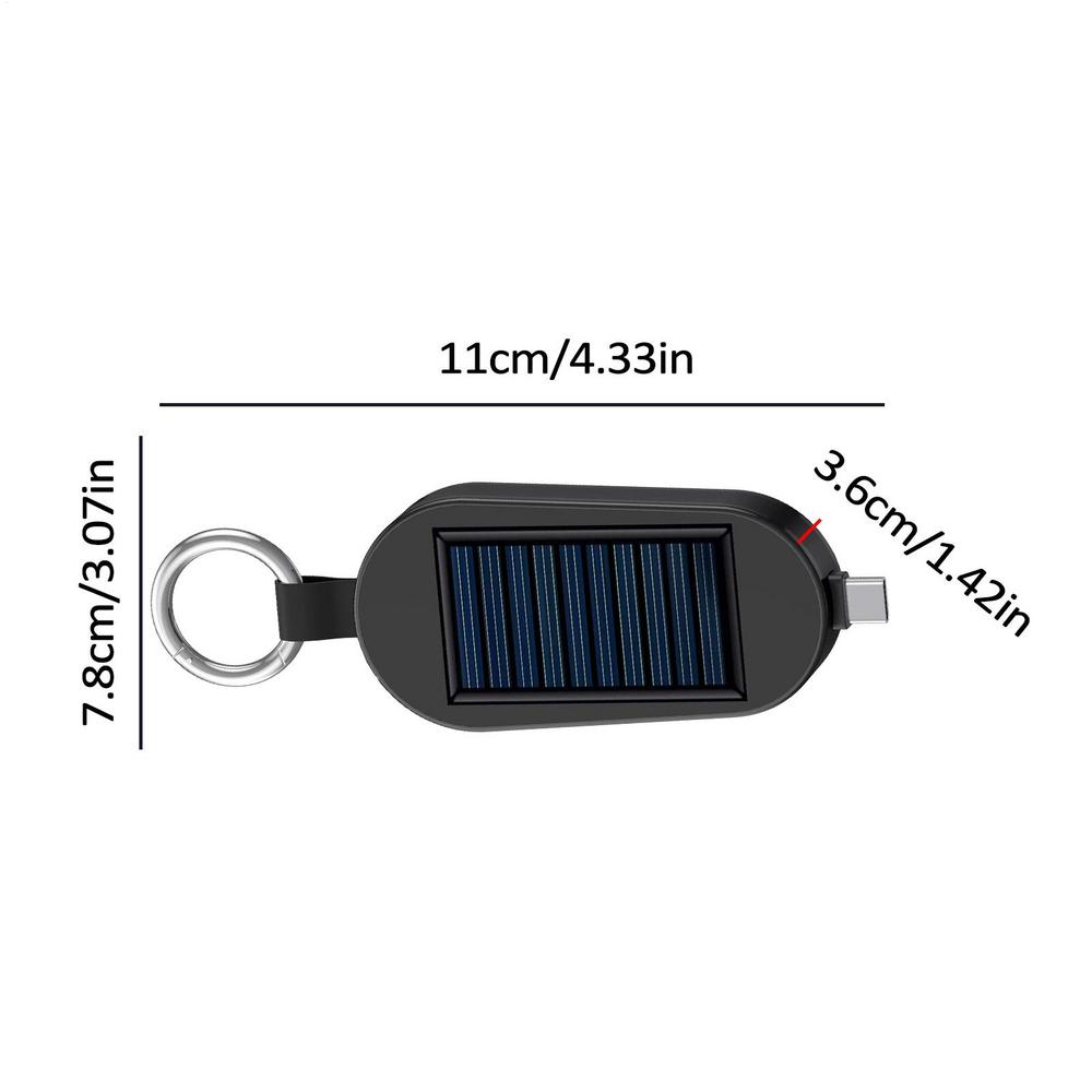 Solar--Schlüsselanhänger-Ladegerät, Solar--Powerbank, schnelles Aufladen, kabelloses Ladegerät, Solar--Taschenladegeräte, externer Powerbank-Schlüsselanhänger: Schwarz