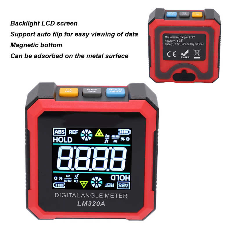 LM320A Digitale Inclinometer Elektronische Lcd Backlight Hoekzoeker Gauge Gradenboog Met Magnetische Base Digitale Detector