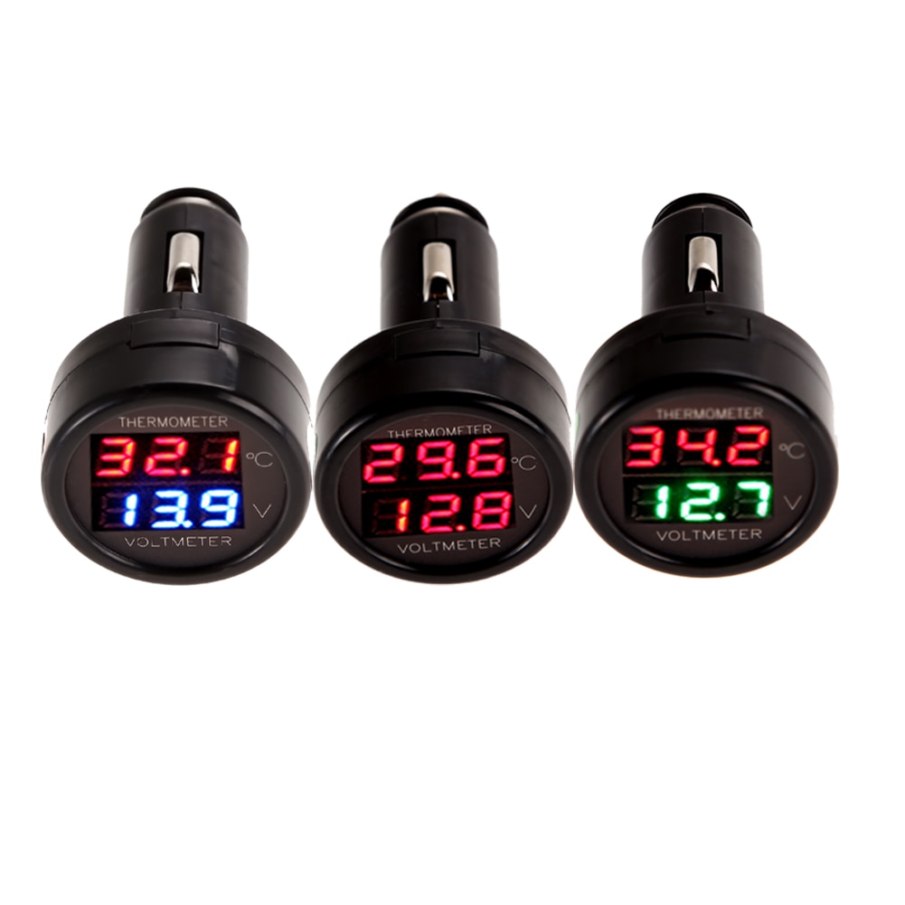 2 In 1 Car Auto 12V Thermometer Voltmeter Universele Dual Display Led Digitale Thermometer Voltmeter Auto Accessoires