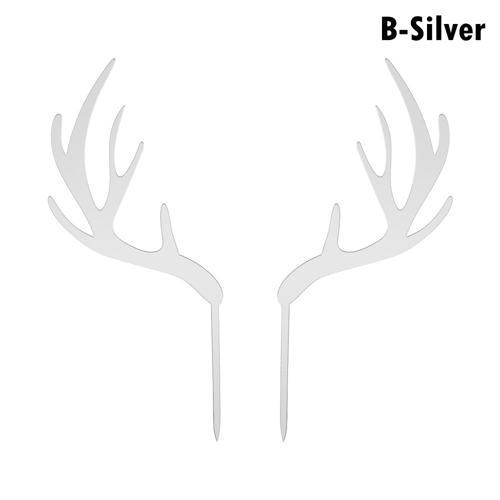 Goudkleurige hertengeweien van acryl cupcake toppers, vrolijke kerstversiering van acryl voor een feesttaart.: B zilver