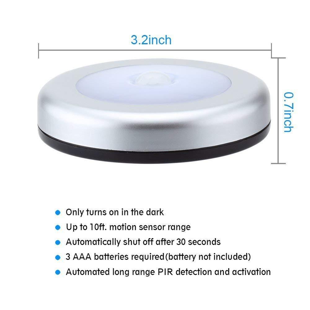 1Pcs 6LED PIR Body Motion Sensor Wall Light Led Night Light Battery for Closet, Stairs, Basement Hallway Wall Cabinet Luminarias