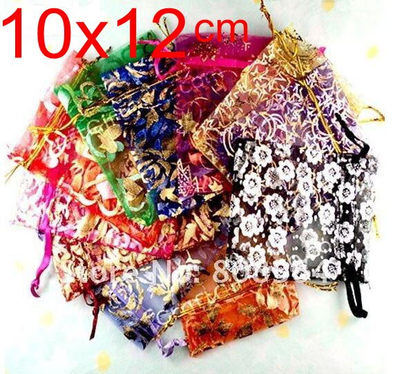 OMH 10pcs 15color Mix Love heart Rose flowers Christmas Wedding voile Organza Bags Jewlery packing BZ08-21: 10x12cm Mix 10pcs