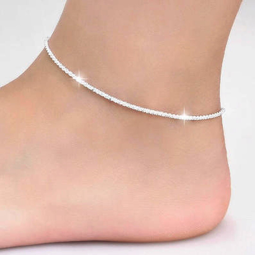 Silver Plated Ankle Bracelet Women Exquisite Adjustable Anklet Simple Beach Chain Anklet Ladies Charm Jewelry