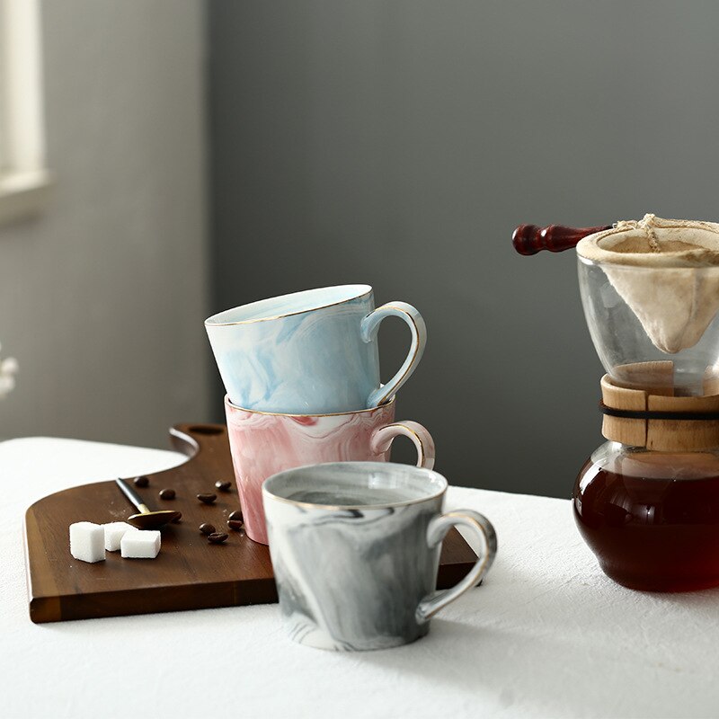 Kaffekrus 360ml vippemønster guldkant kaffekop nordisk stil luksus par krus elskeres kop