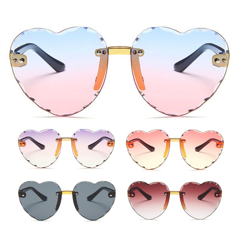 Bonito coração sem aro óculos de sol crianças crianças cinza rosa vermelho lentes moda meninos meninas uv400 crianças motorista óculos