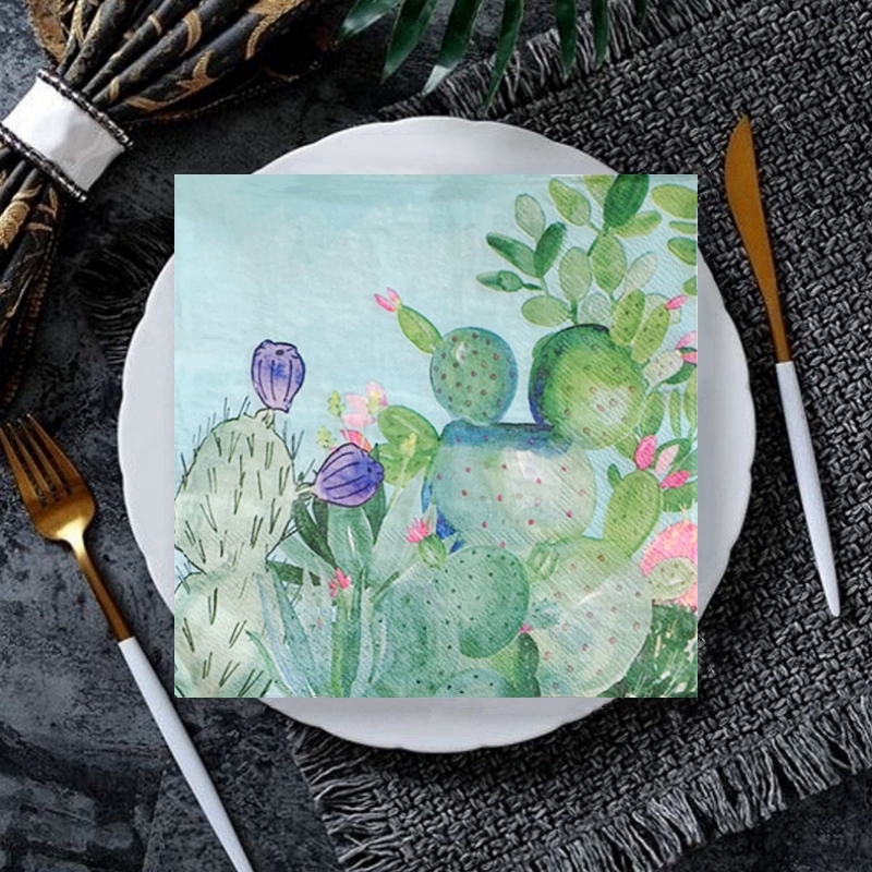 20/8Pcs Mix Bag Vintage Cactus Flowers Decoupage Paper Napkins Fruits Cholla Paper Serviettes for Xmas Birthday Party Tableware: Dark Khaki