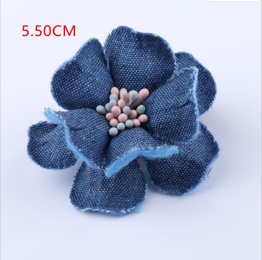 100 Uds hecho a mano accesorios para el cabello de francy Rosa flor-denim flor para el cabello de tela-jeans flores de decoración flor