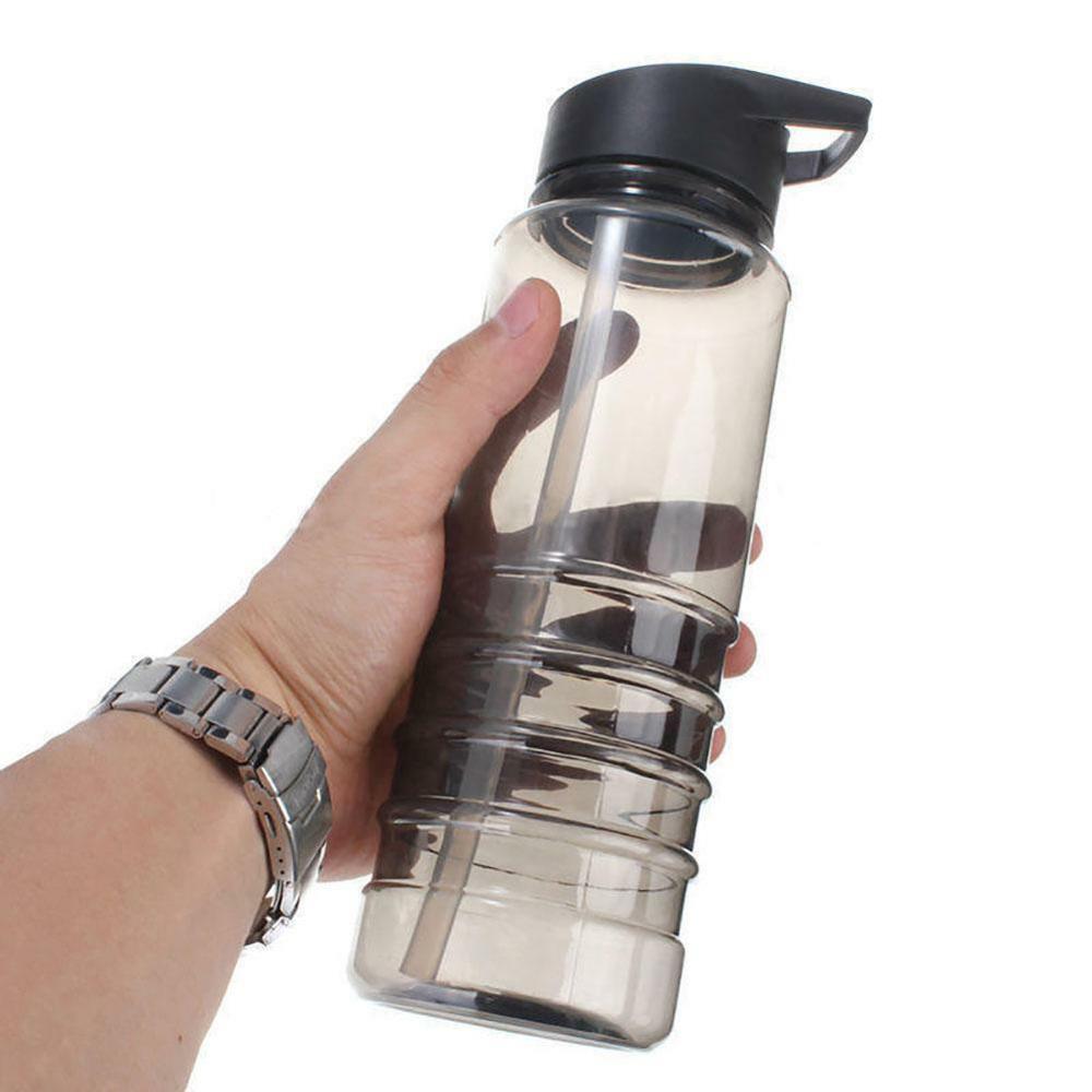 Flip Straw Water Bottle Sports Drinks Bottle Hiking Cycling Camping Tools 800ML Bottle Travel Camping Household Items 20: black