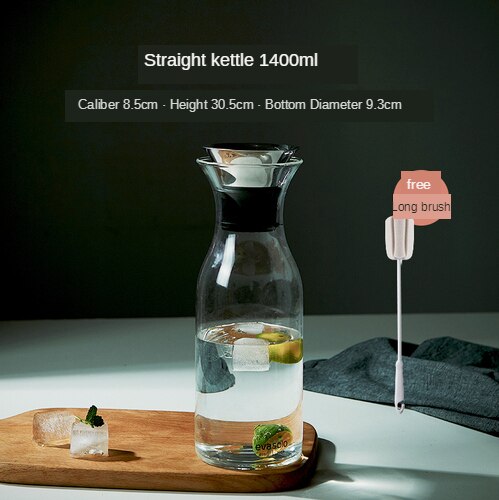 Glass Cold Kettle Bottle Water Pot Transparent Heat Resistant Juice Teapot Pitcher Water Jug Soft Drinkware Ice Dispenser Jarra: 1400ml Straight