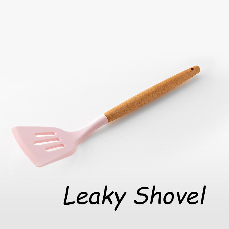 Roze Koken Keukengerei Tool Siliconen Keukengerei Set Met Houten Multifunctionele Handvat Non-stick Spatel Pollepel Ei Kloppers Schop: Leaky Shovel