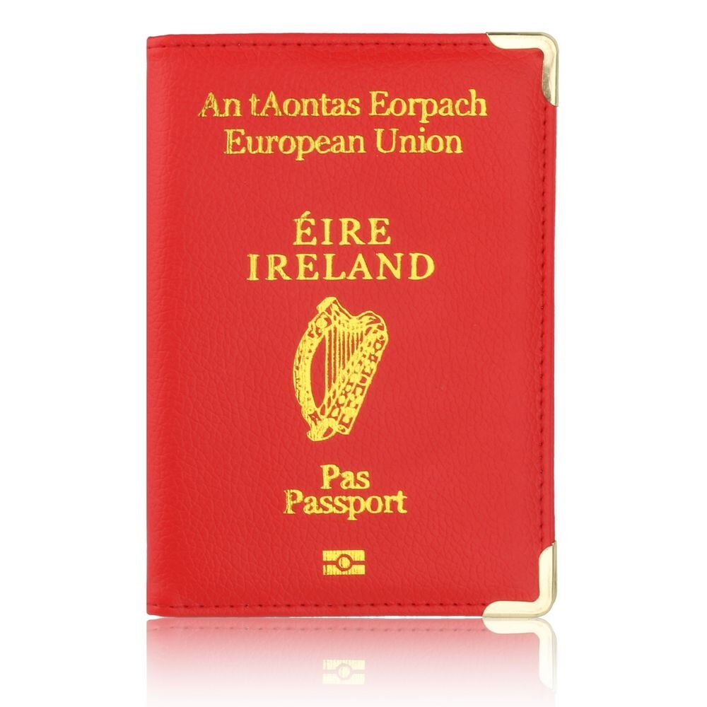 TRASSORY Litchi Pattern European Union Ireland Leather Passport Cover Women Holder with Copper Angle: Red