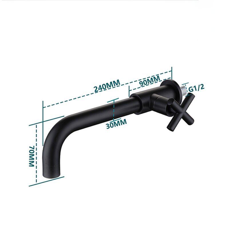 Brass Concealed Wall Mount Single Cold Water Tap Basin Faucet Brushed Gold Black Chrome Grey Basin Long Spout Lavatory Bibcock