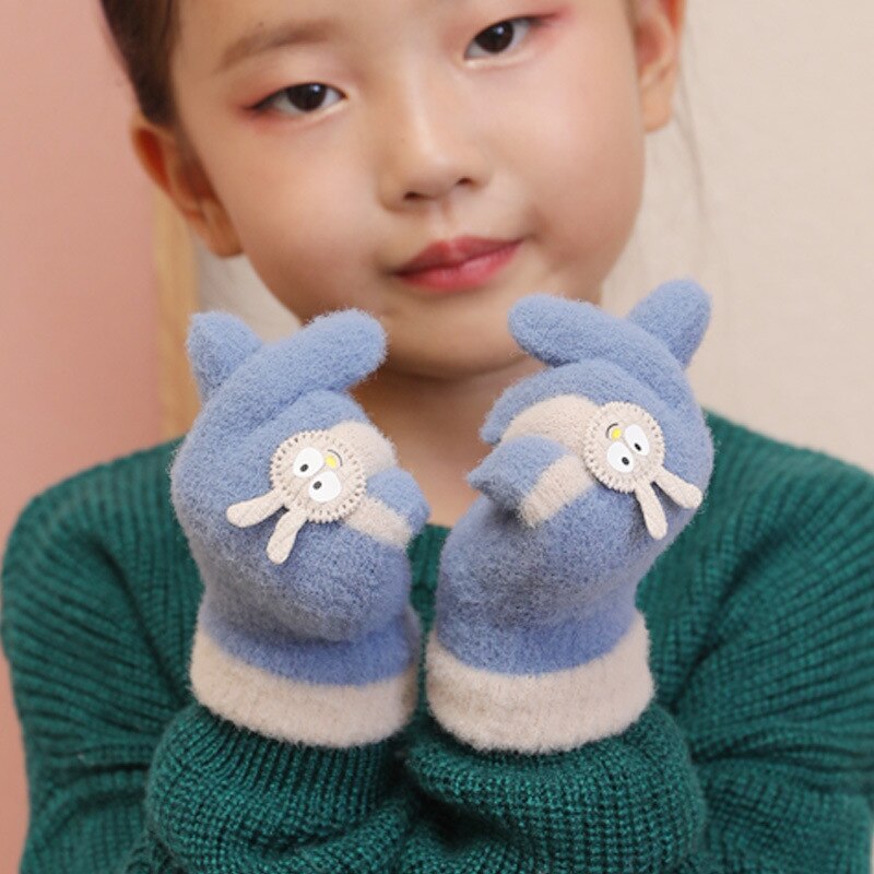 Wecute 10*15cm criança inverno luvas quentes para cerca de 3-6years crianças bonito coelho dos desenhos animados à prova de frio ao ar livre equitação jogar luvas de malha