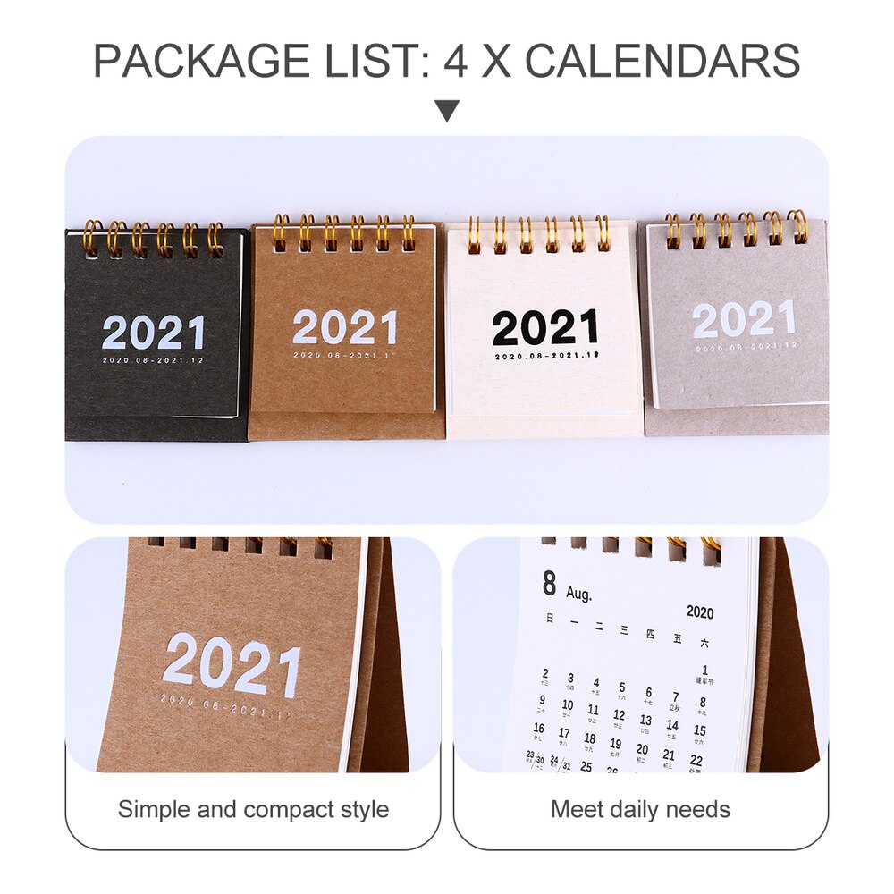4 stk kalender ensfarvet dejlig mini stand up kalender skrivebord kalender bordkalender til desktop hjem