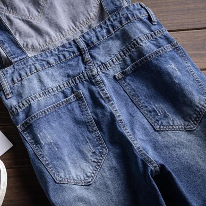 Sokotoo herre sommerblå denim hagesmæk overalls shorts drenge plus size knælange slim jeans