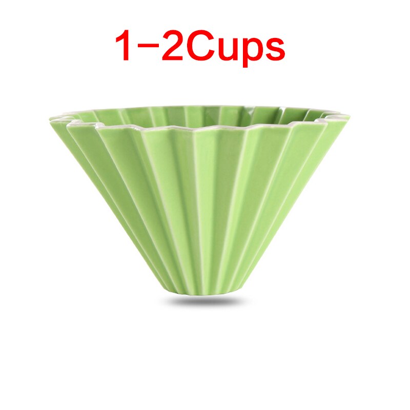 Ceramic Coffee Dripper 1-2Cups 1-4Cups Engine Style Coffee Drip Filter Cup Permanent Pour Over Coffee Maker: 1-2 Cups Green