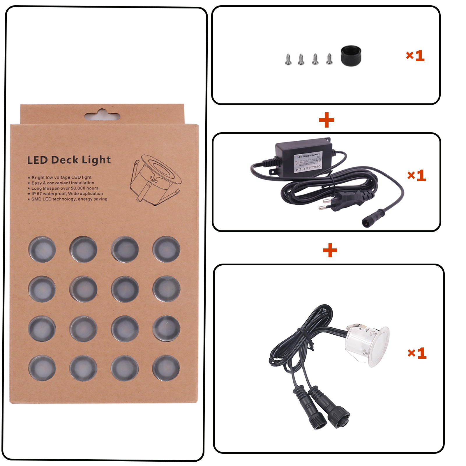 10/16PCS LED Deck Light Outdoor Wateroof DC12V Recessed Underground Bulb Lamp EU/AU/UK/US Plug For Courtyard Garden Step Stairs: Cold White / 6-10W
