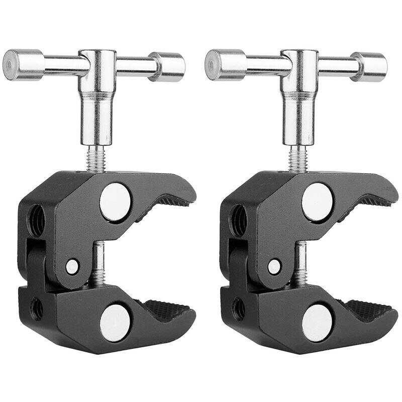 2Pack Super Clamp Crab Klem Fotografie Met/1/4 En 3/8 Inch Schroefdraad Rod Clamp Tangen Clip Voor Dslr rig Camera 'S, 15Mm Staven, L: Default Title