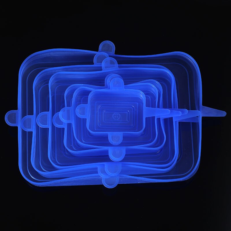 6Pcs Aanpasbaar Deksel Siliconen Cover Voedsel Caps Elastische Stratchy Verse Magnetron Deksels Stretch Siliconen Cover Voor Keuken Accessoires: F-Blue