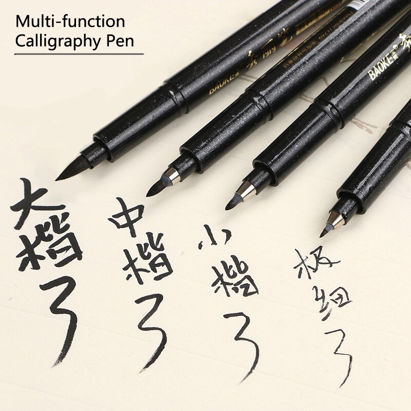 4 pcs/Lot stylo pinceau calligraphie encre permanente noire remplissage répété epais moyen petit Ultra feutre Caligrafia Pluma Caligrafia