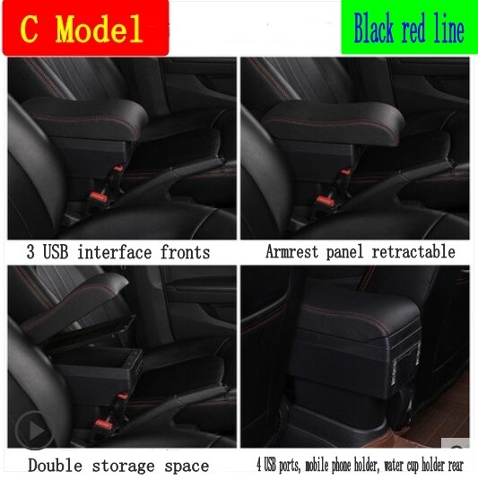 Dla Hyundai I30 podłokietnik ze schowkiem USB wysokość ładowania dwuwarstwowa środkowa zawartość sklepu uchwyt na kubek popielniczka akcesoria: C-Black red line