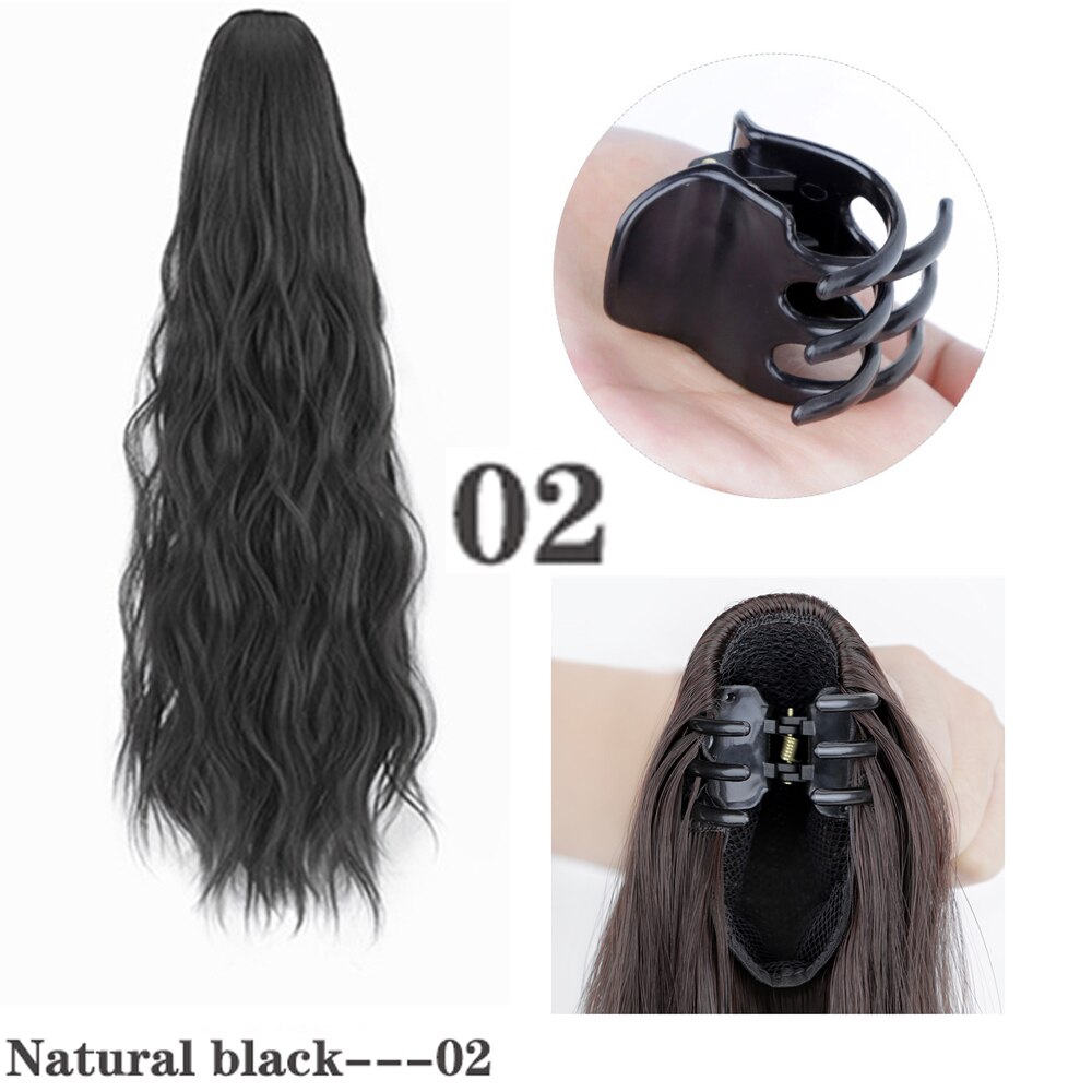 Horquilla sintética de Seda de alta temperatura mate para cola de caballo, coleta ondulada con agua, adorno de cabello natural, tocado: 02