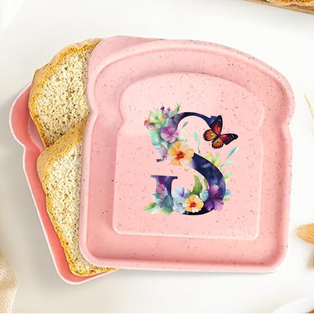 Caja de almacenamiento para tostadas y sándwiches con tapa, fiambrera portátil para alimentos, bolsa de almuerzo para pan, contenedor organizador Bento, patrón de letras de mariposa: Chocolate