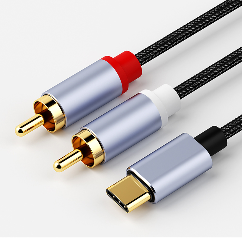 Type C Naar Rca Audiokabel 2 Rca Aux Cord Converter Usb C Audio Lijn Voor Mobiele Telefoon Luidsprekerversterker Audio Power Random Color