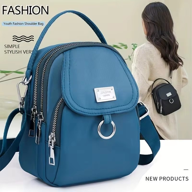 1pc dame casual messenger taske, ensfarvet multifunktionel pung, flerlags letvægts oxford håndtaske, velegnet til at gå ud