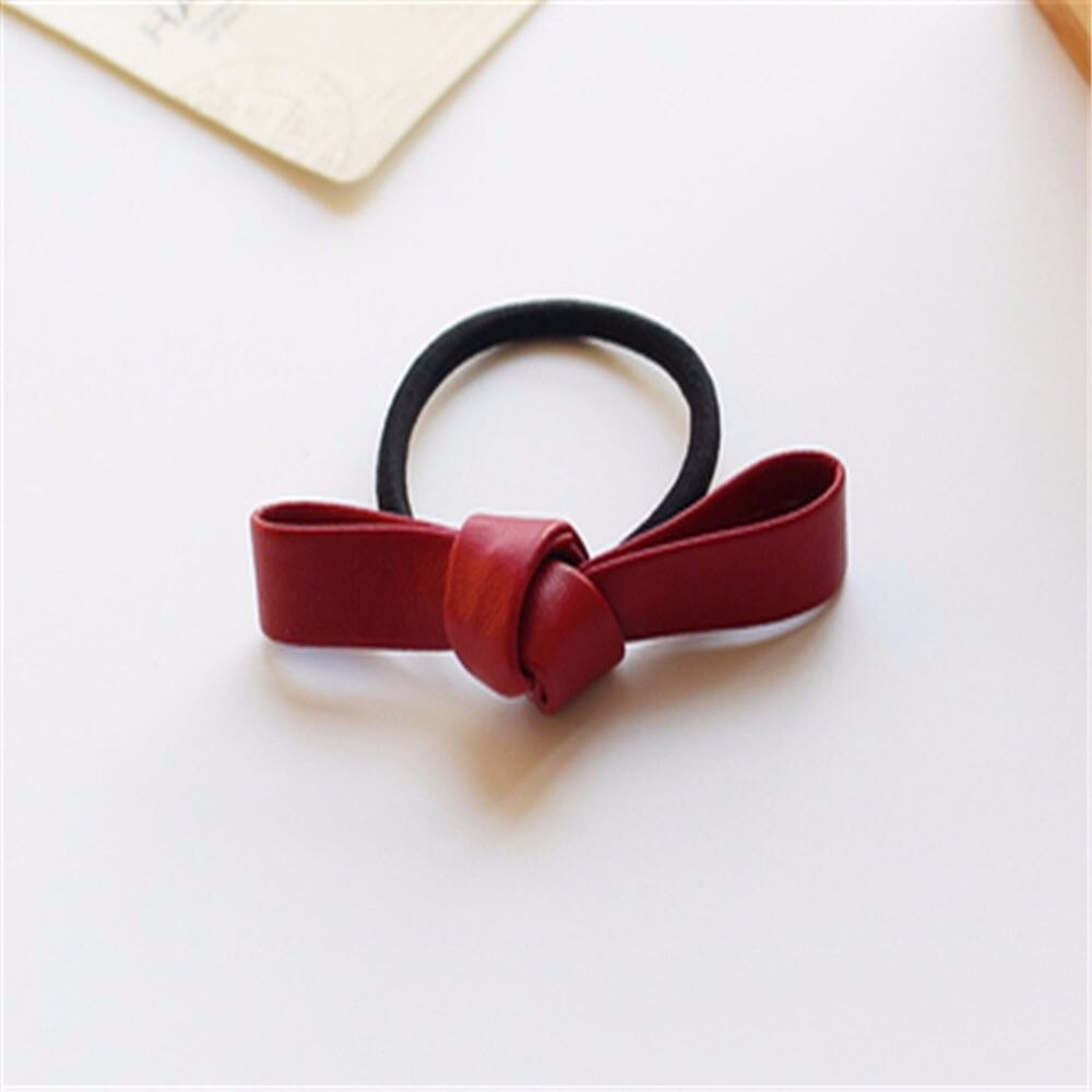 Lazo de cuero para niña y mujer, lazos para el pelo, accesorios para el cabello, cuerda de goma, diadema elástica sólida, 1 unidad: Red