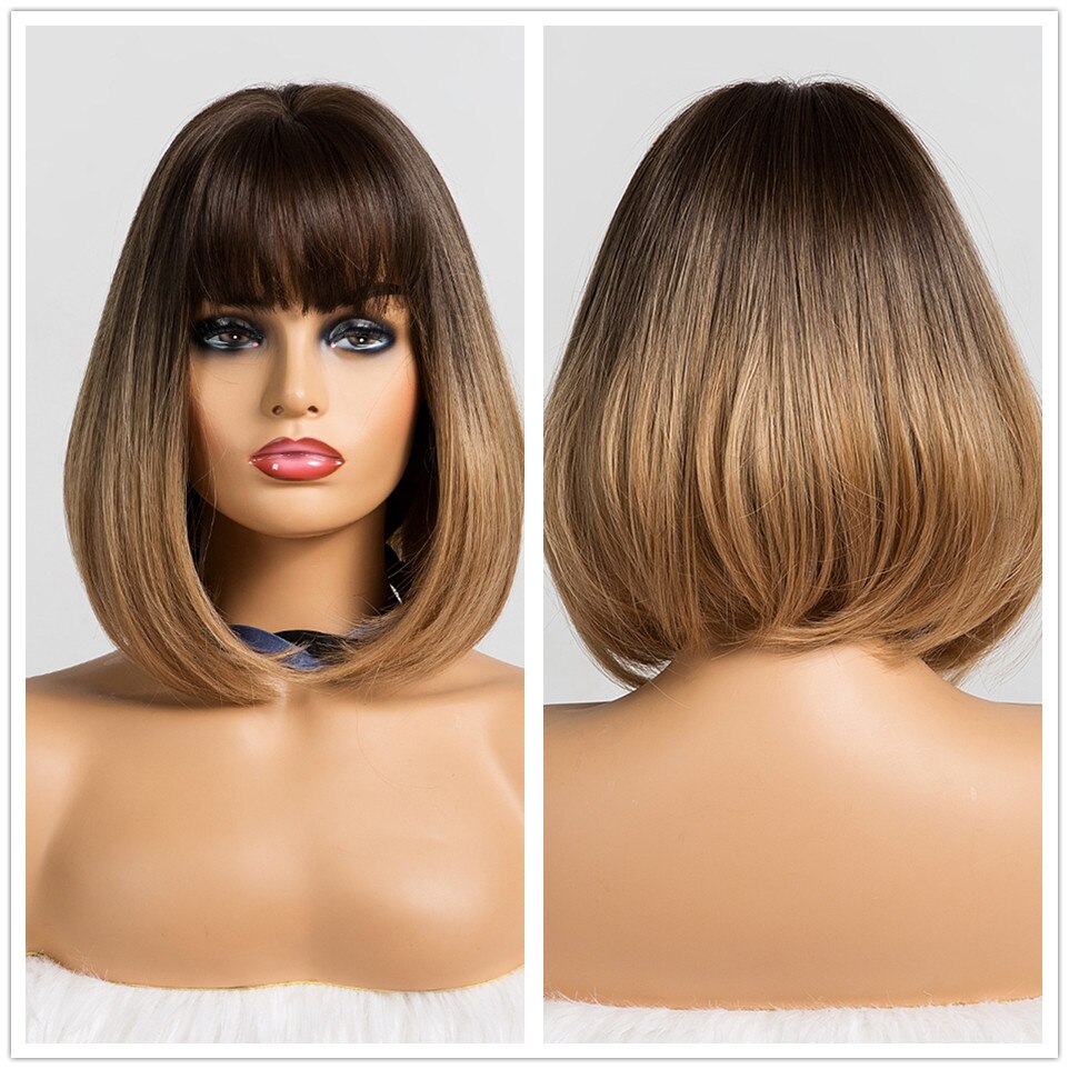 TINY-pelucas sintéticas de LANA recto oscuro para mujer, con flequillo, peluca de Bob corto, pelo Bobo resistente al calor, para Cosplay: ss148-1