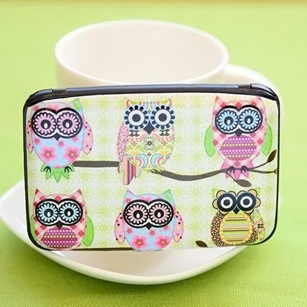 Lindo búho estampado cartera caso tarjeta de crédito titular 7 tarjetas ranuras a prueba de robo con capas de seguridad Extra Popular: Style 2