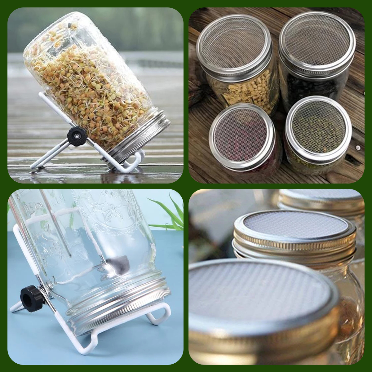 Couvercle de Germination de germes de graines en acier inoxydable, couvercle de bidon de germes de graines lavable à large bouche, écran de bocaux Mason pour cultiver des haricots, 1/2 pièces