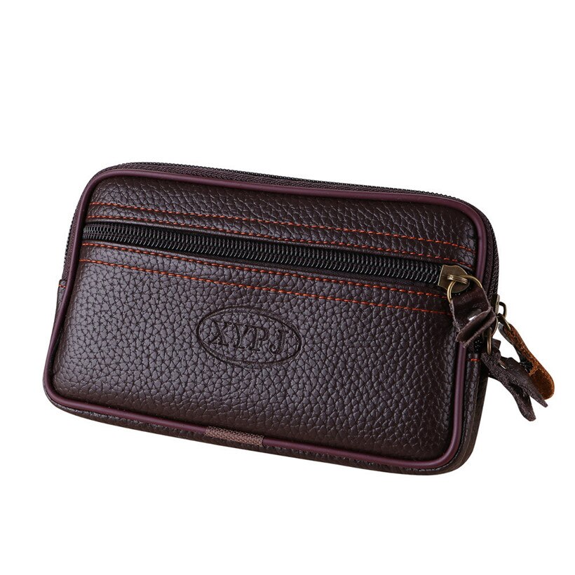 Smal vintage män ren färg läder man svarta plånböcker myntväska telefonväska clutch midjeväska carteira masculina: Kaffe