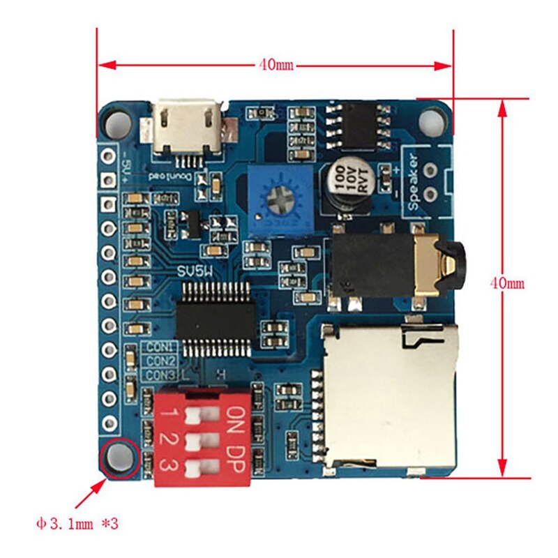 Módulo de reproducción de voz para Arduino DY-SV5W, tarjeta SD/TF, reproductor de música MP3, 5W