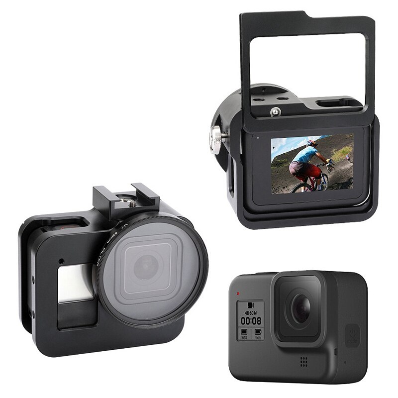Voor gopro hero 8 zwarte hondenkooi met aluminiumlegering frame en 52 mm uv-filter