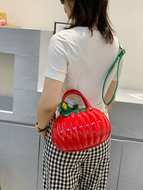 Sac à main 3D en forme de citrouille pour femmes, à bandoulière, fourre-tout en cuir Pu, à la