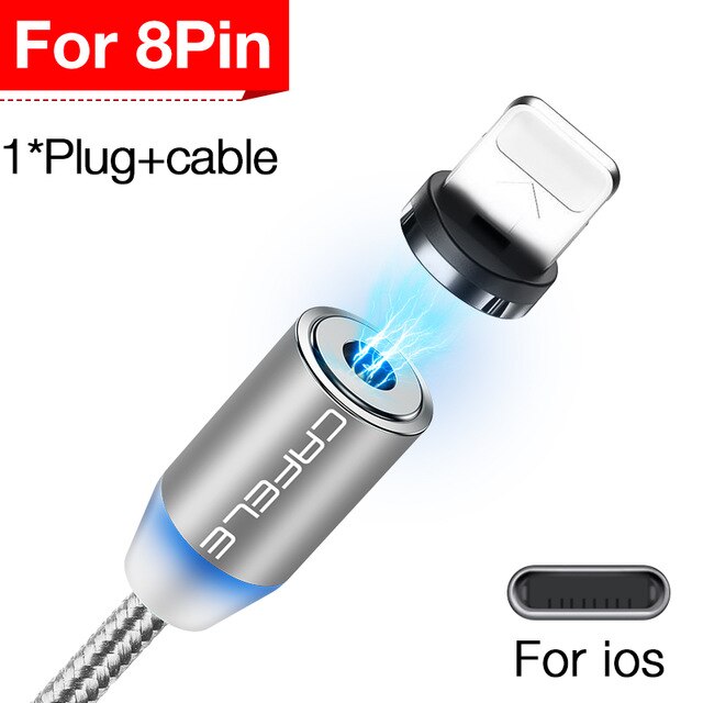 Cafele USB Cable for iPhone / Micro USB / Type C Magnetic LED Lighting USB Cable for iPhone XS Xiaomi Pocophone F1: Silver for iPhone