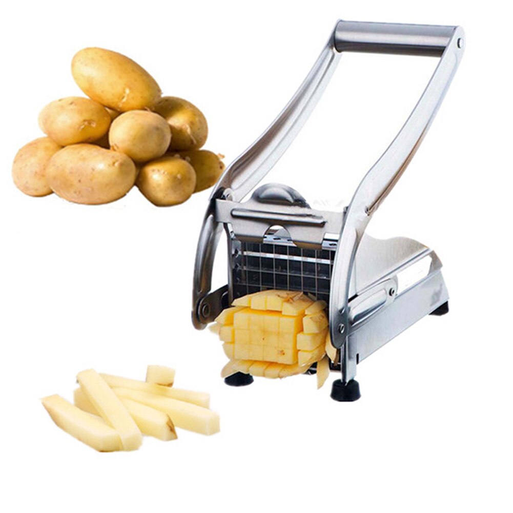 Cortador de patatas fritas de acero inoxidable, máquina para cortar patatas fritas con 2 cuchillas, utensilios de cocina