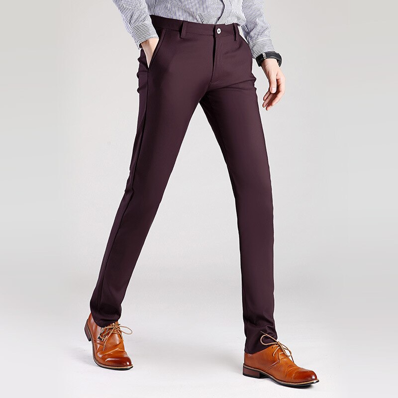 Mænd kjole bukser plus størrelse formelle bukser slim fit bukser bryllup mænd sorte jakkesæt bukser business casual herre kjole bukser: Rødvin / 31