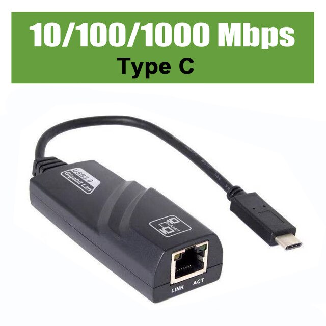 10/100/1000Mbps USB 3.0 cablato USB TypeC a Rj45 Lan Ethernet Adattatore RTL8153 Scheda di rete per PC MacBook Windows Laptop: Black