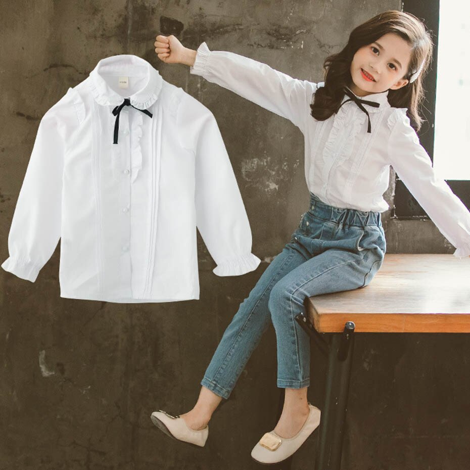 Girls Blouses Ruffle White Blouse For Girls Flare Sleeve Children's Shirt For Girls Spring Casual School Clothes For Girls