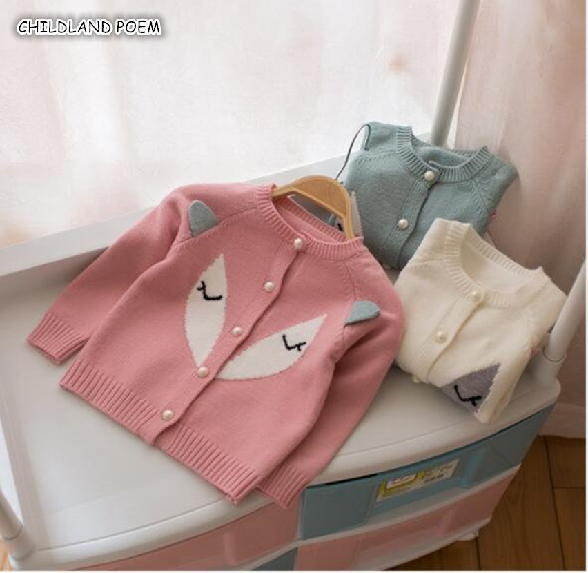 Gebreide Meisjes Vest Herfst kinderen Trui Vos Print Kids Baby Meisjes Truien Katoen Peuter Vest Trui voor Meisjes