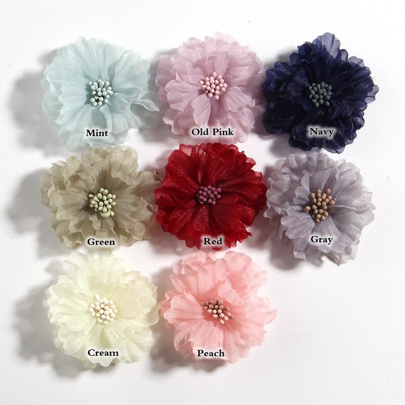 60PCS 5CM 2" Beauty Chiffon Artificial Hair Flowers Blossom With Matches For Bouquet Wedding Party Craft Home DIY Decoration