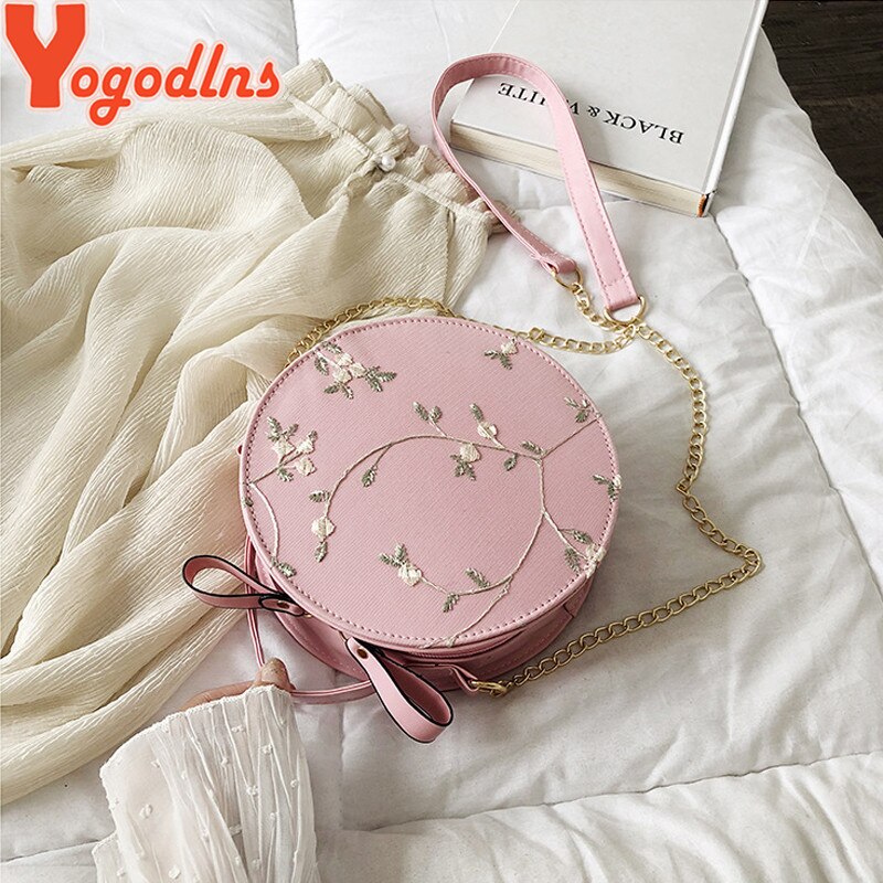 Yogodlns broderie femmes sacs ronds dentelle sac à bandoulière en cuir synthétique polyuréthane femme sac à bandoulière à fleurs sacs décontractés