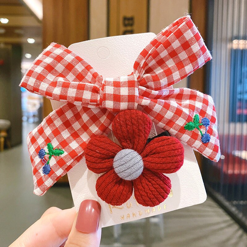 Bebê clipes de cabelo pinos para crianças kawaii pequenas flores da criança do bebê meninas xadrez acessórios para o cabelo conjunto criança barrettes bb clipe arco: 9
