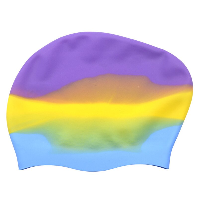 Swim Pool Used Water Sports Woman Long Hair Silicone Rainbow Swimming Cap: violet