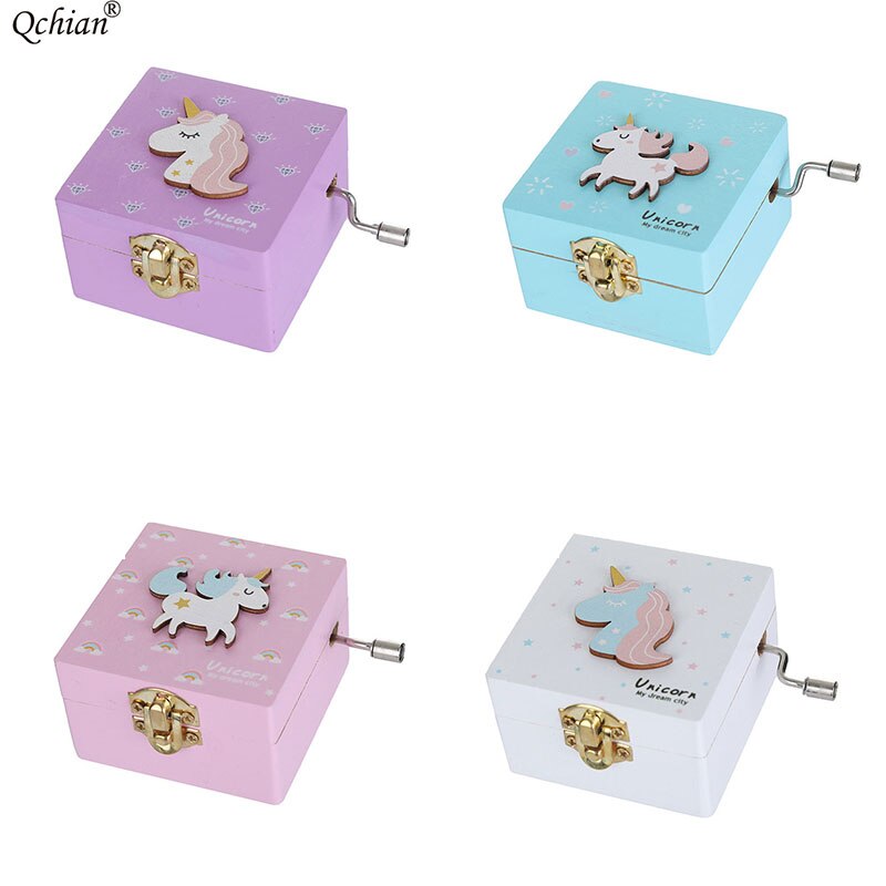 Houten Eenhoorn Muziekdoos Hand-Ed Meisjes Sieraden Musical Box Toygame Doos Speciale Souvenir Voor Baby Kind Baby meisje