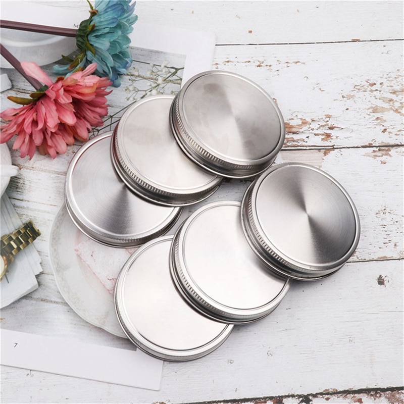 ABSS-8 Pcs Stainless Steel Jar Lids 86Mm Sealed Leak Proof Cover With Silicone Seals Resistant Storage Solid Caps Wide Mouth Lid