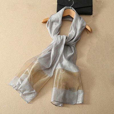 Zijden Sjaals Elegante Zijden Vrouwen Sjaal Mode Zwarte Stiksels Goud Zijde Sjaals Lange Sectie Zachte Sjaal Uitlaat Organza Sjaal: gray scarf